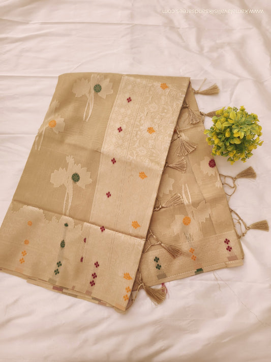 Semi Banaras Saree Beige Colour