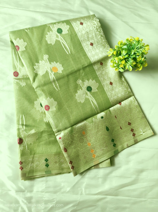 Semi Banaras Saree Green Colour
