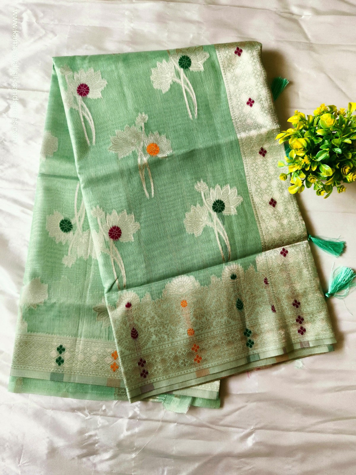 Semi Banaras Saree Pastel Green Colour