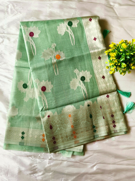 Semi Banaras Saree Pastel Green Colour