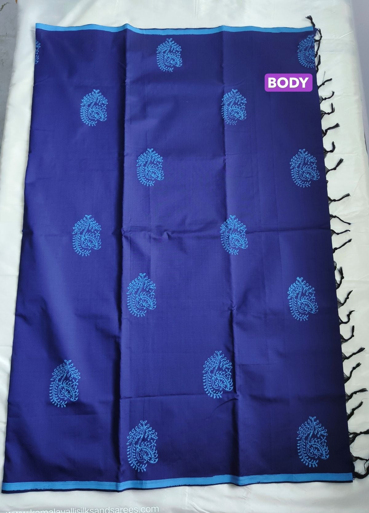 South Cotton Mix Block Printed Saree Blue Colour with Sky Blue colour contrast blouse