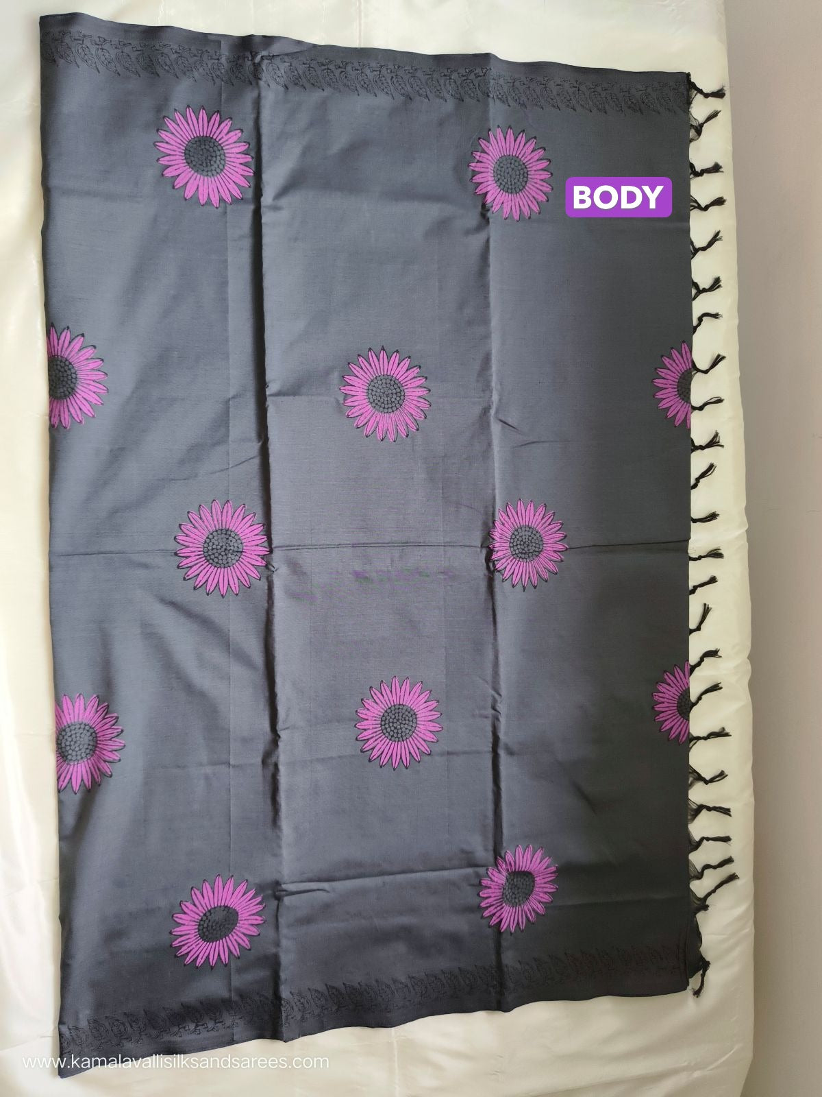 South Cotton Mix Block Printed Saree Grey Colour with Pink colour contrast blouse