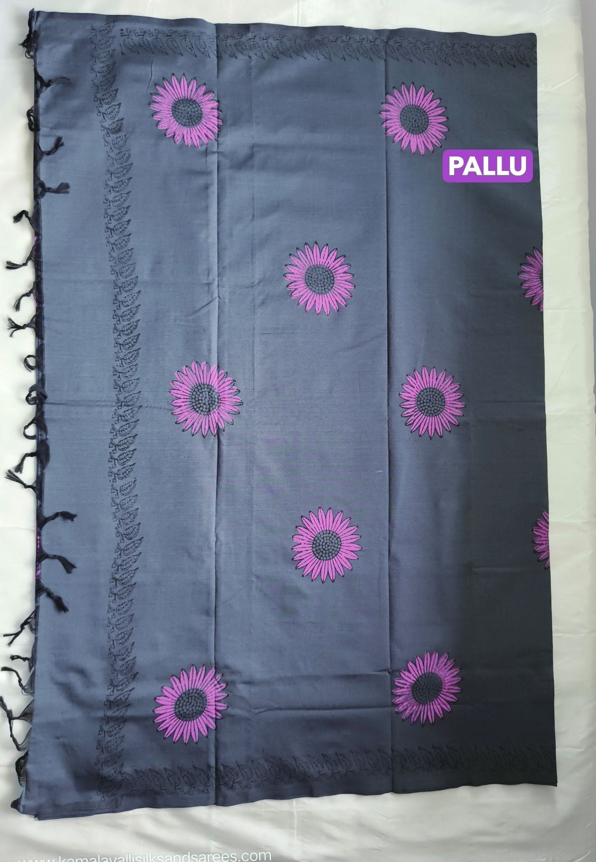 South Cotton Mix Block Printed Saree Grey Colour with Pink colour contrast blouse