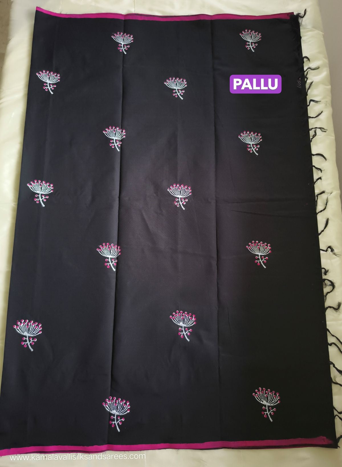 South Cotton Mix Block Printed Saree Black Colour with Rose colour contrast blouse
