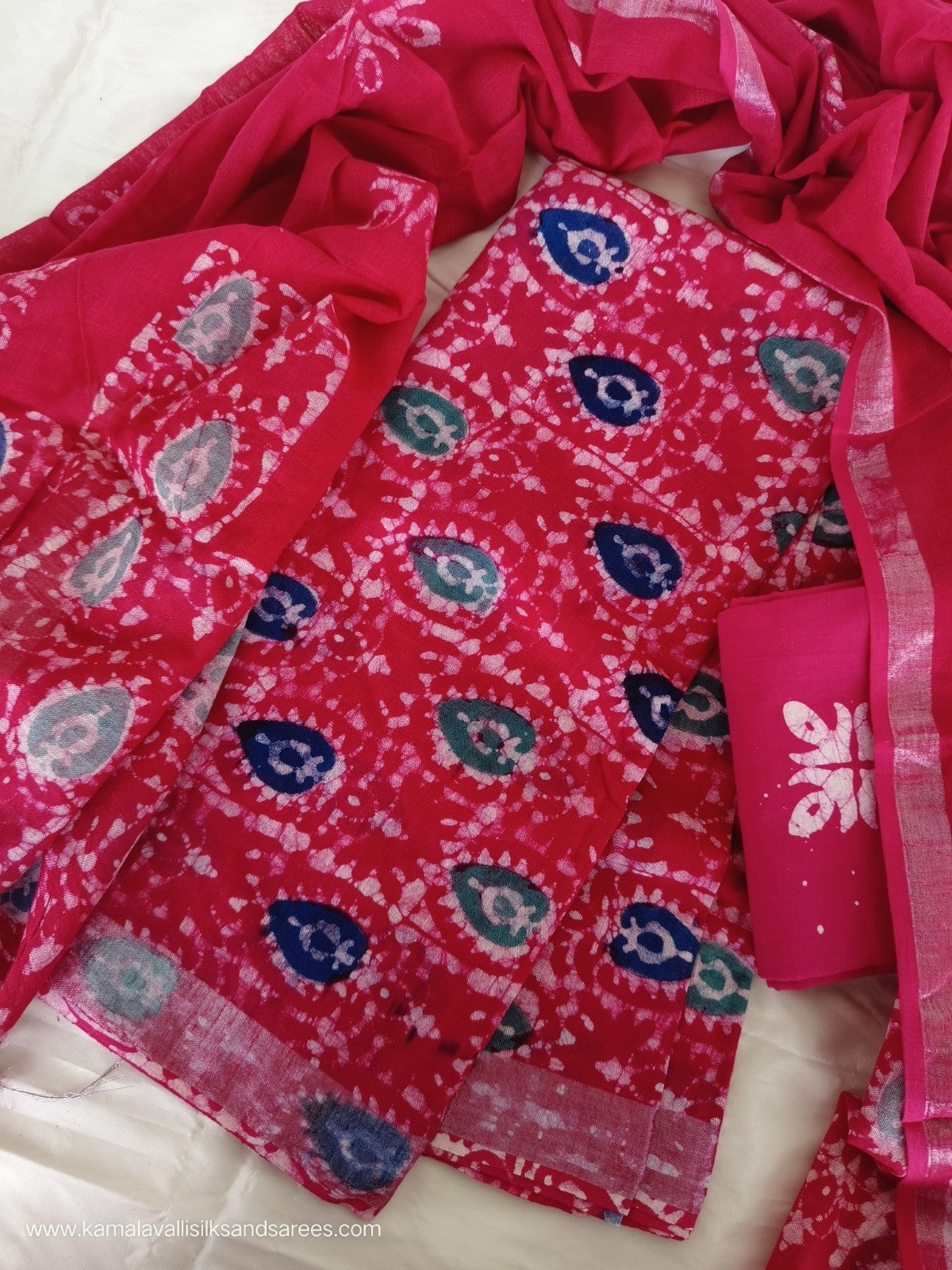 Linen Cotton Salwar Dress Material  Hand Block Printed Rose Colour