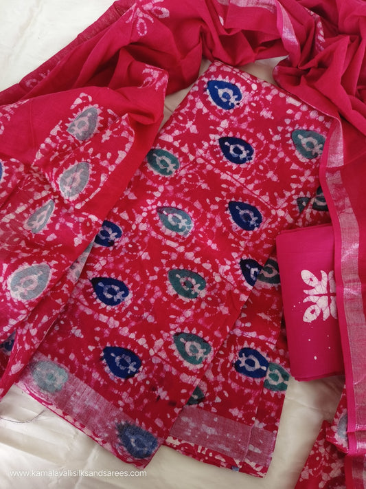 Linen Cotton Salwar Dress Material  Hand Block Printed Rose Colour