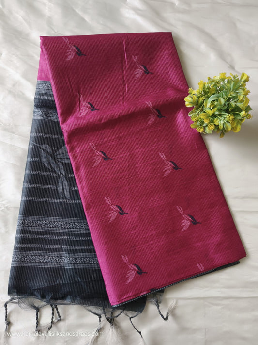 Semi Tussar Saree Rose Colour