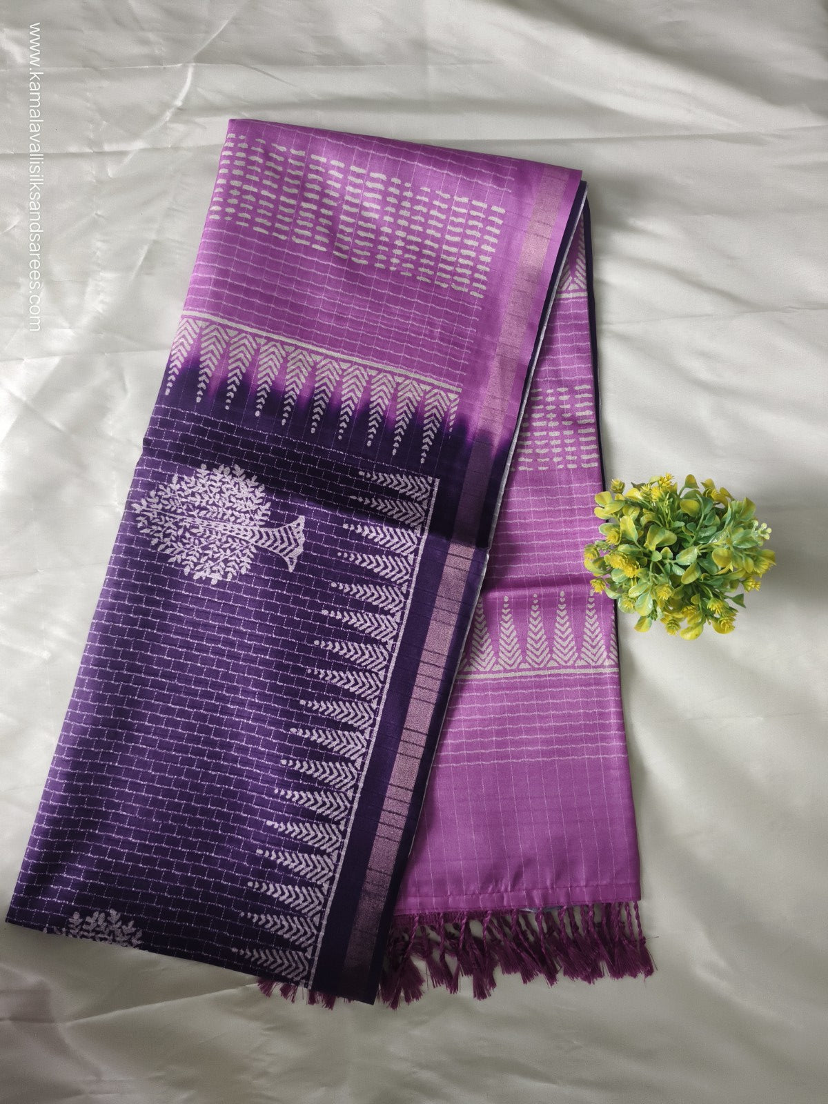 Semi Tussar Saree Purple and Pink Colour