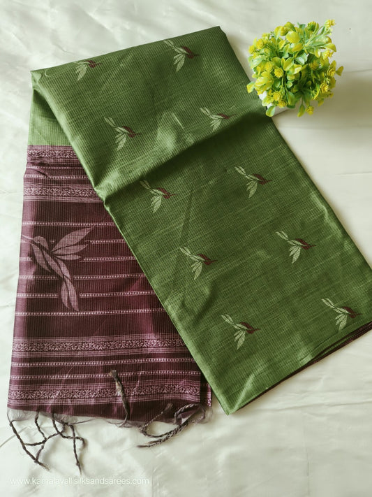Semi Tussar Saree Green Colour