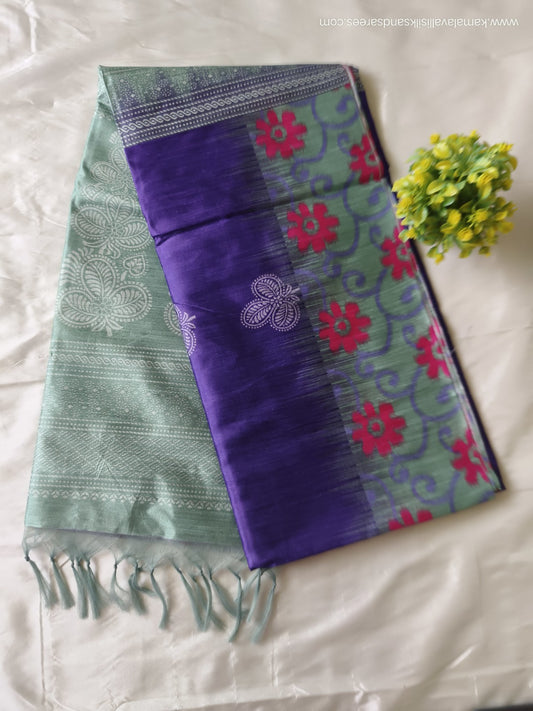 Semi Tussar Saree Blue Colour