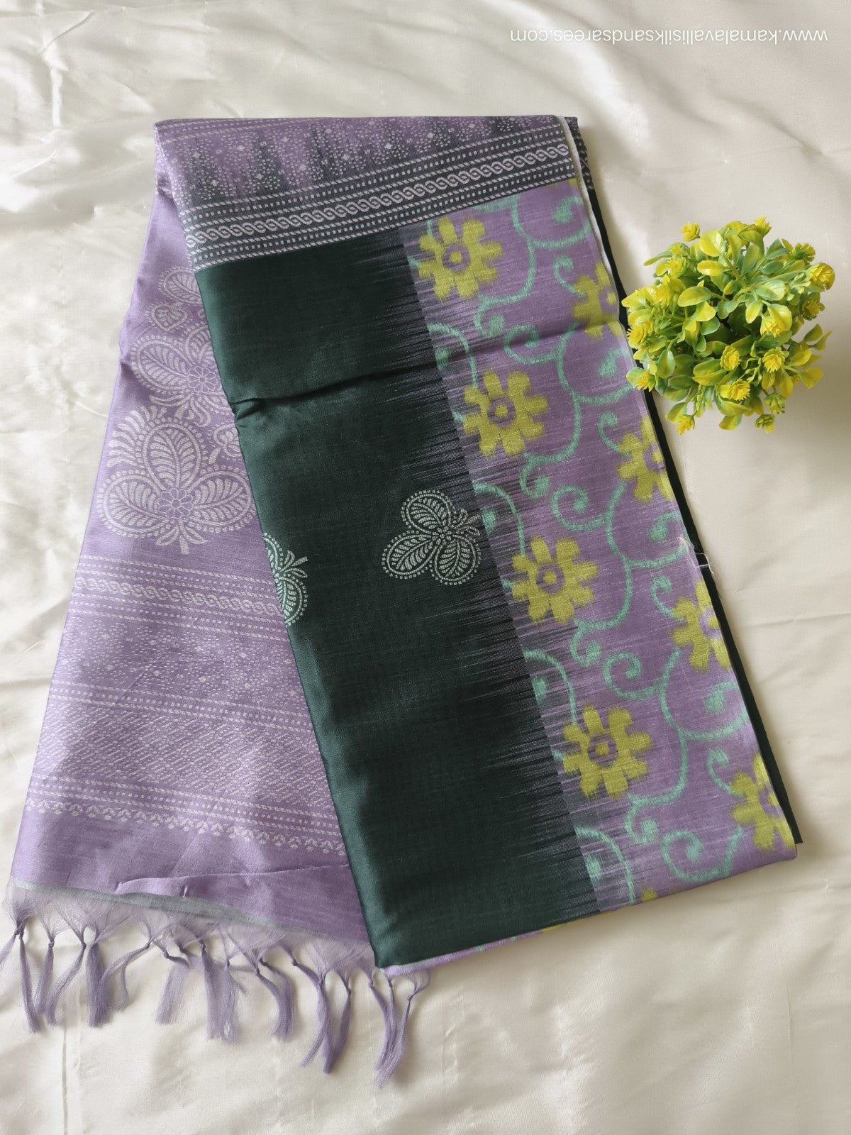 Semi Tussar Saree Bottle Green Colour