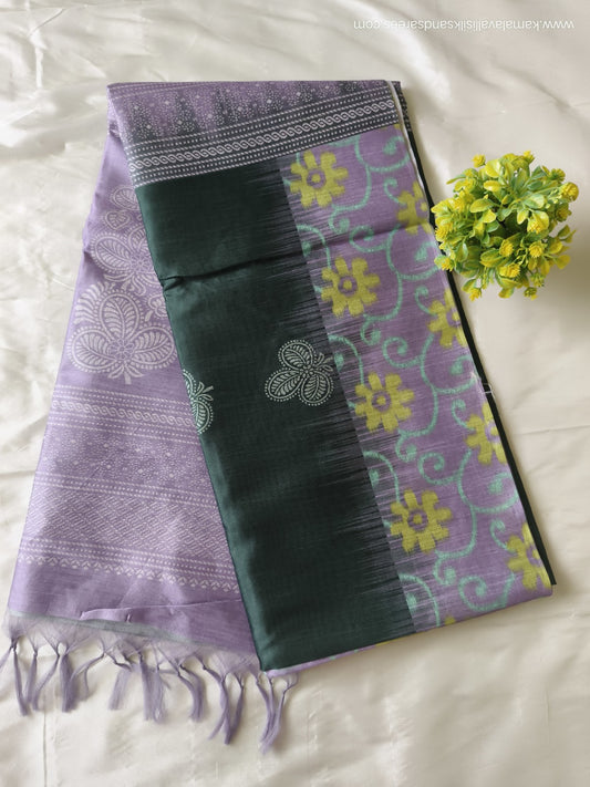 Semi Tussar Saree Bottle Green Colour