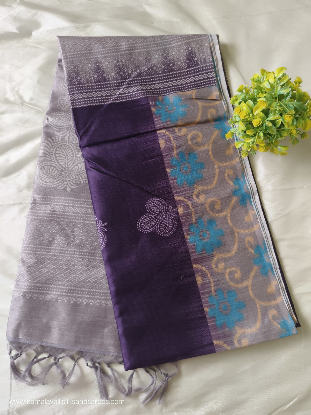 Semi Tussar Saree Dark Purple Colour
