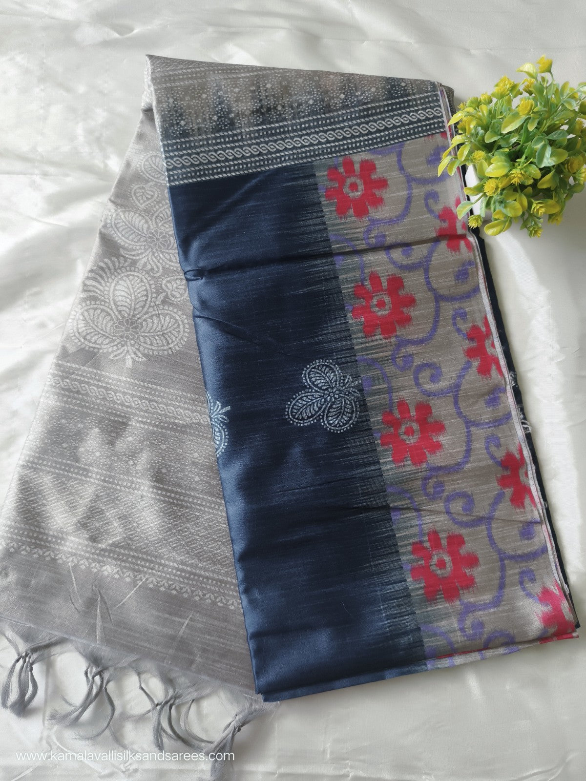 Semi Tussar Saree Blue Colour