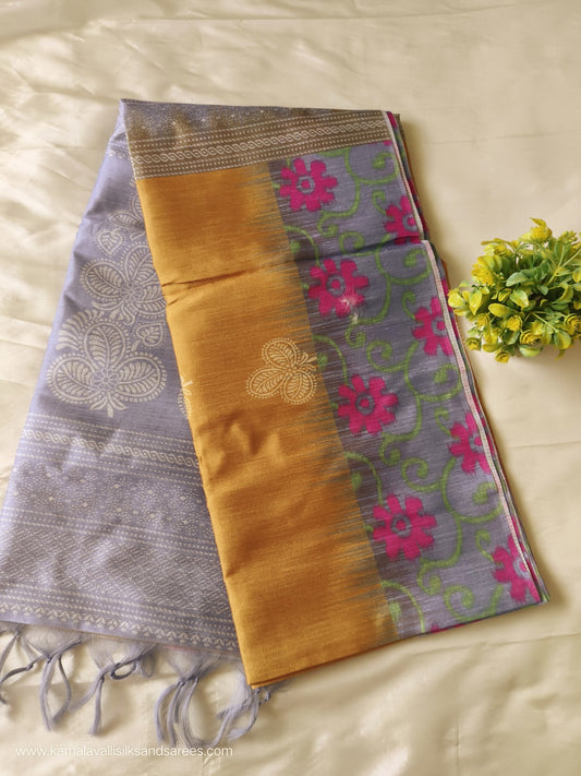 Semi Tussar Saree Mustard Colour