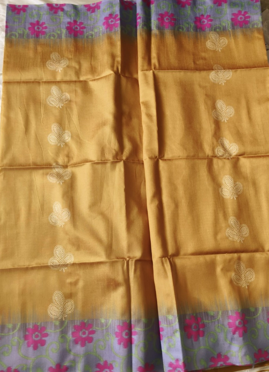 Semi Tussar Saree Mustard Colour