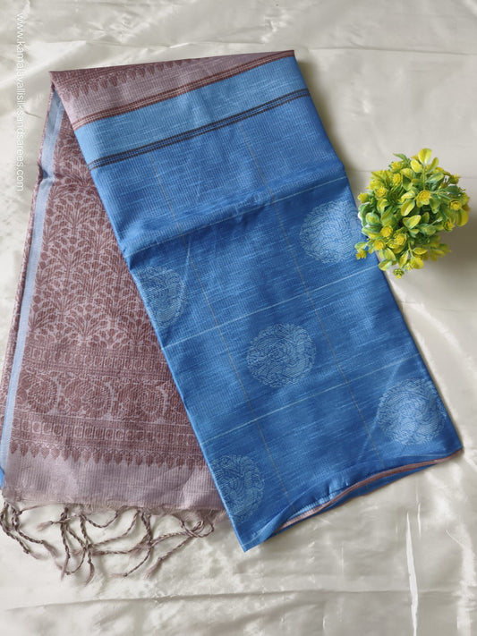 Semi Tussar Saree Blue Colour