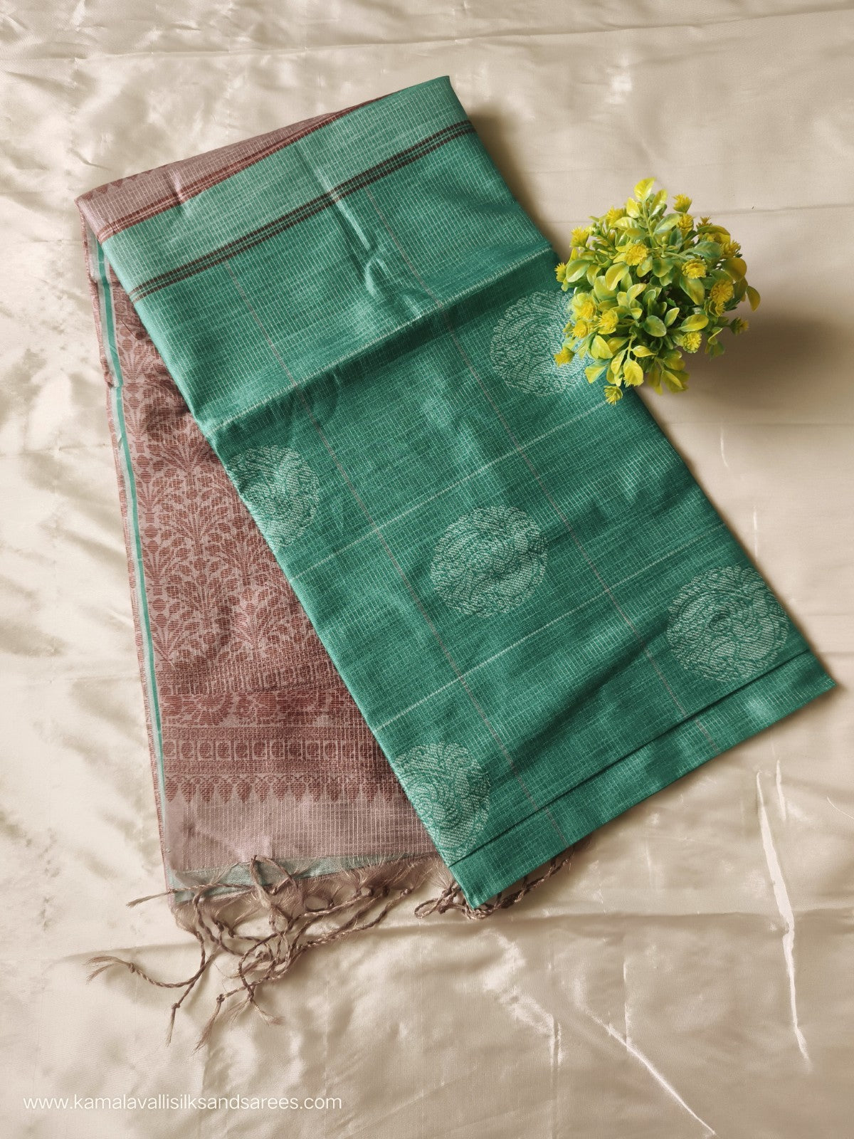 Semi Tussar Saree Green Colour