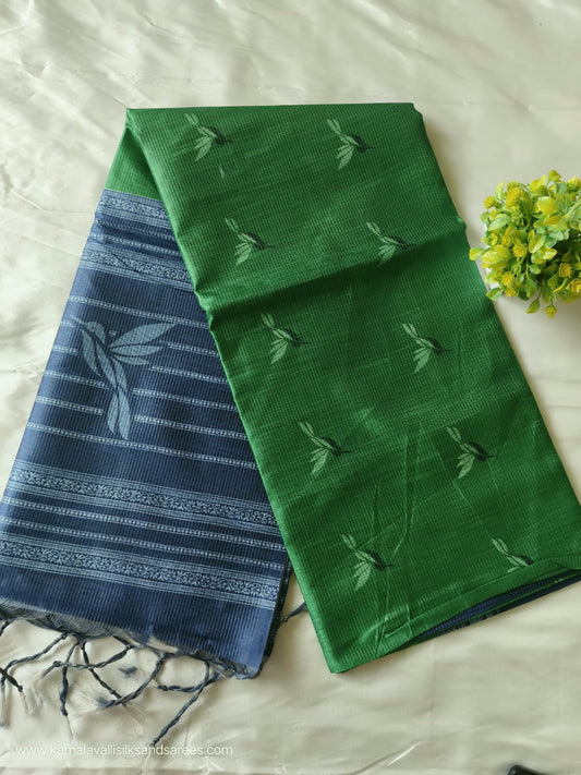 Semi Tussar Saree Green Colour