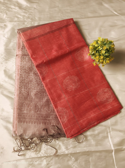 Semi Tussar Saree Orange Colour