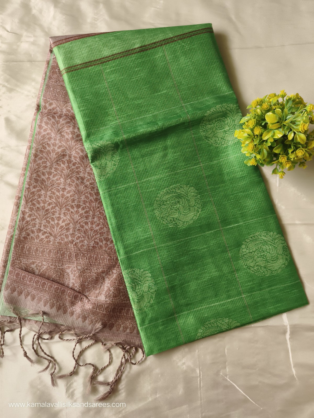 Semi Tussar Saree Green Colour