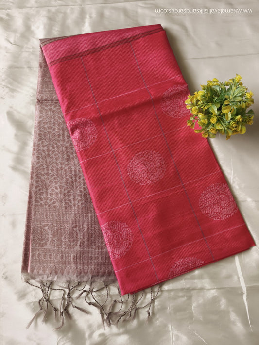 Semi Tussar Saree Red Colour