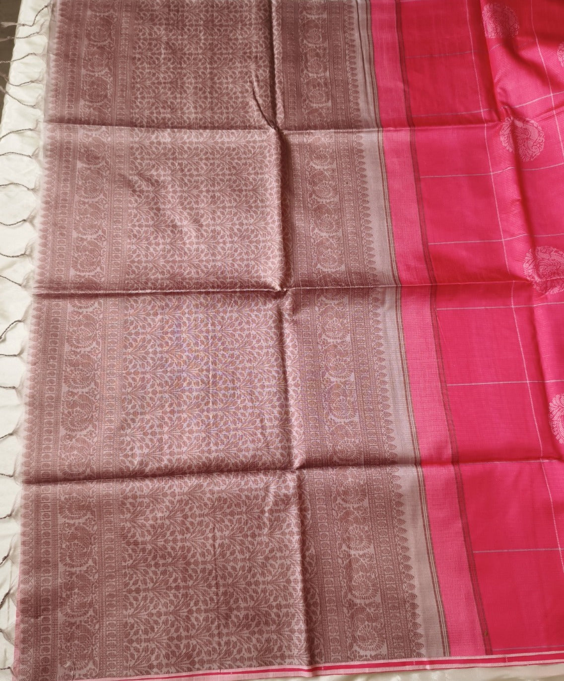 Semi Tussar Saree Red Colour