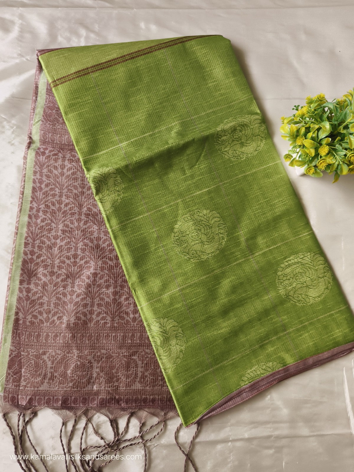 Semi Tussar Saree Green Colour