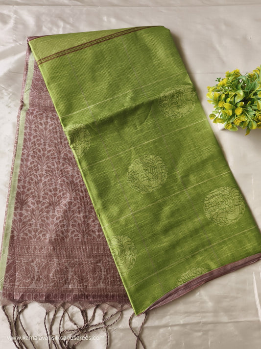 Semi Tussar Saree Green Colour