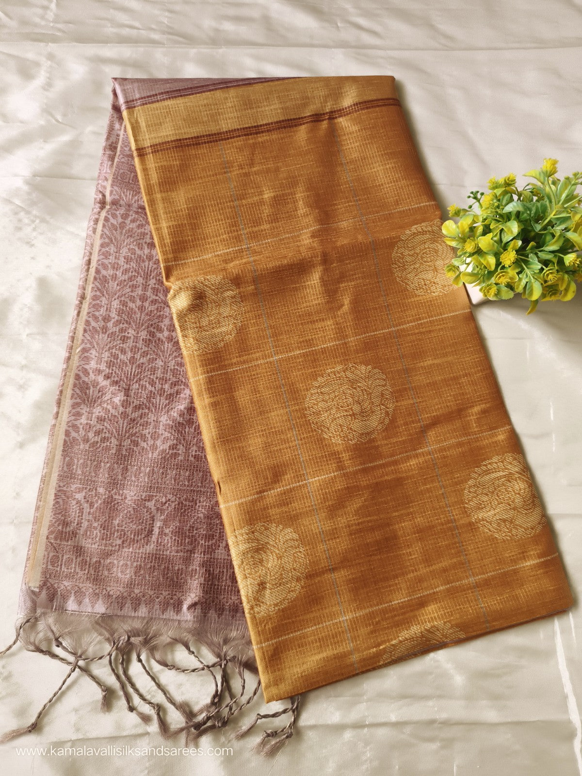 Semi Tussar Saree Mustard Colour