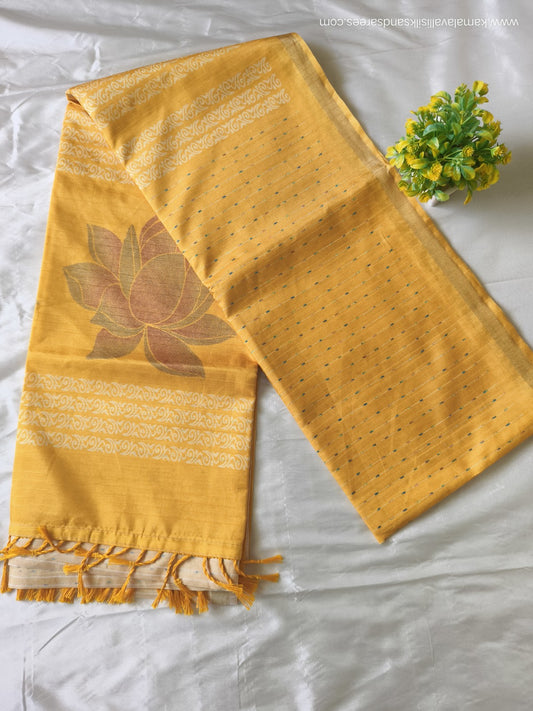 Semi Tussar Saree Yellow Colour