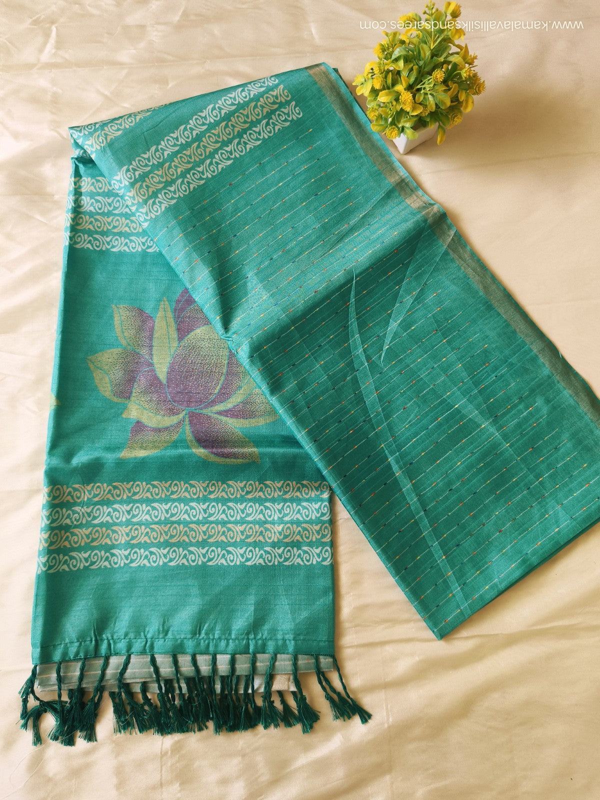 Semi Tussar Saree Green Colour