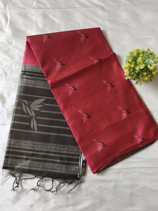 Semi Tussar Saree Red Colour