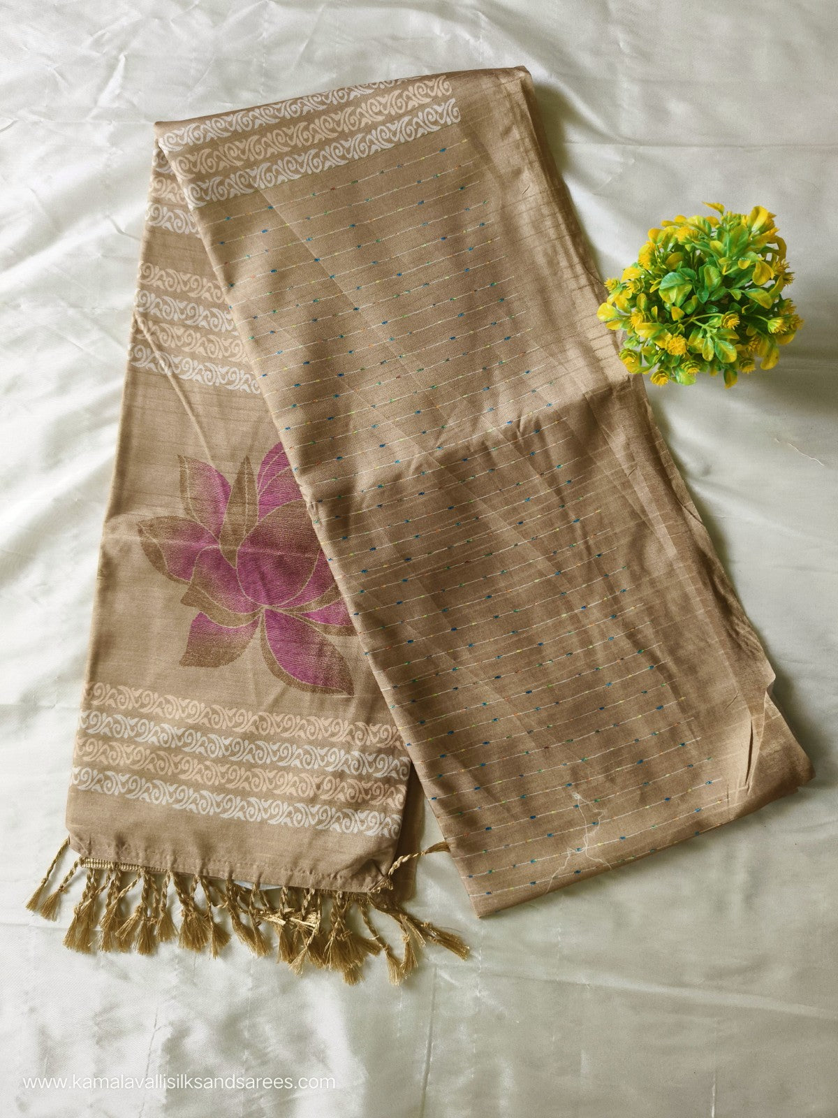 Semi Tussar Saree Beige Colour