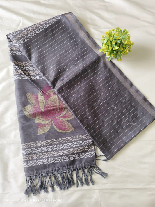 Semi Tussar Saree Grey Colour