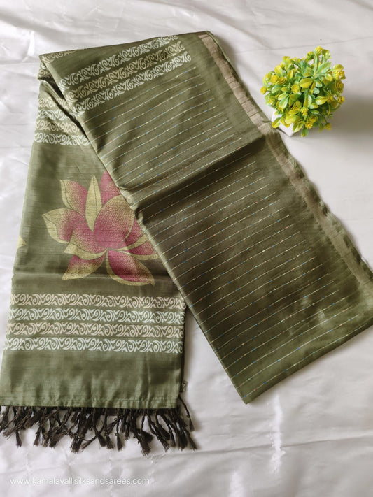 Semi Tussar Saree Green Colour