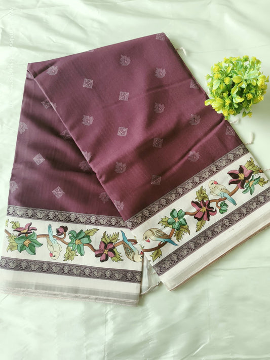 Semi Tussar Saree Brown Colour