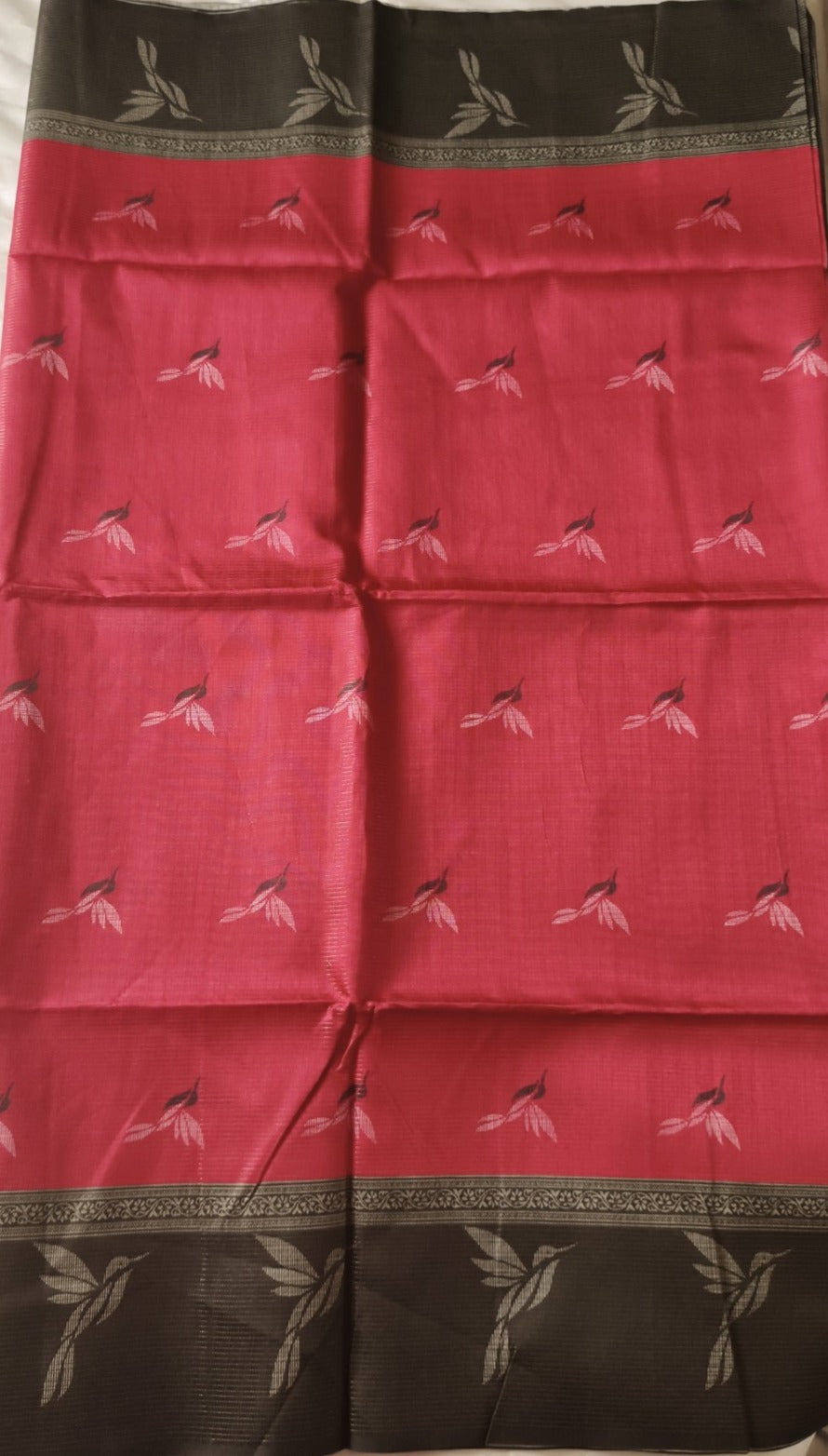 Semi Tussar Saree Red Colour
