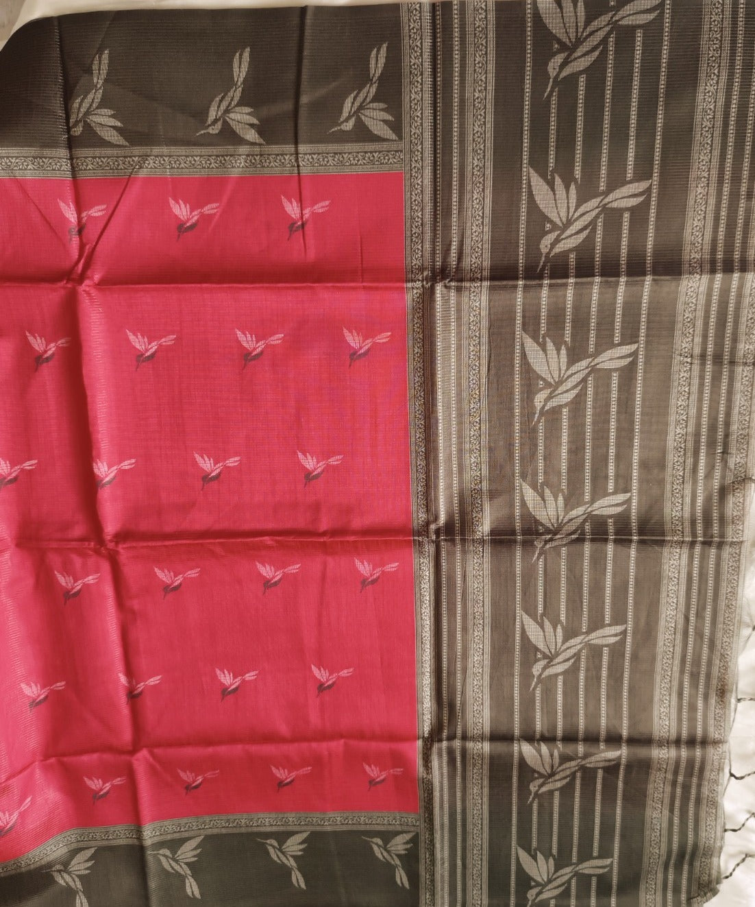 Semi Tussar Saree Red Colour