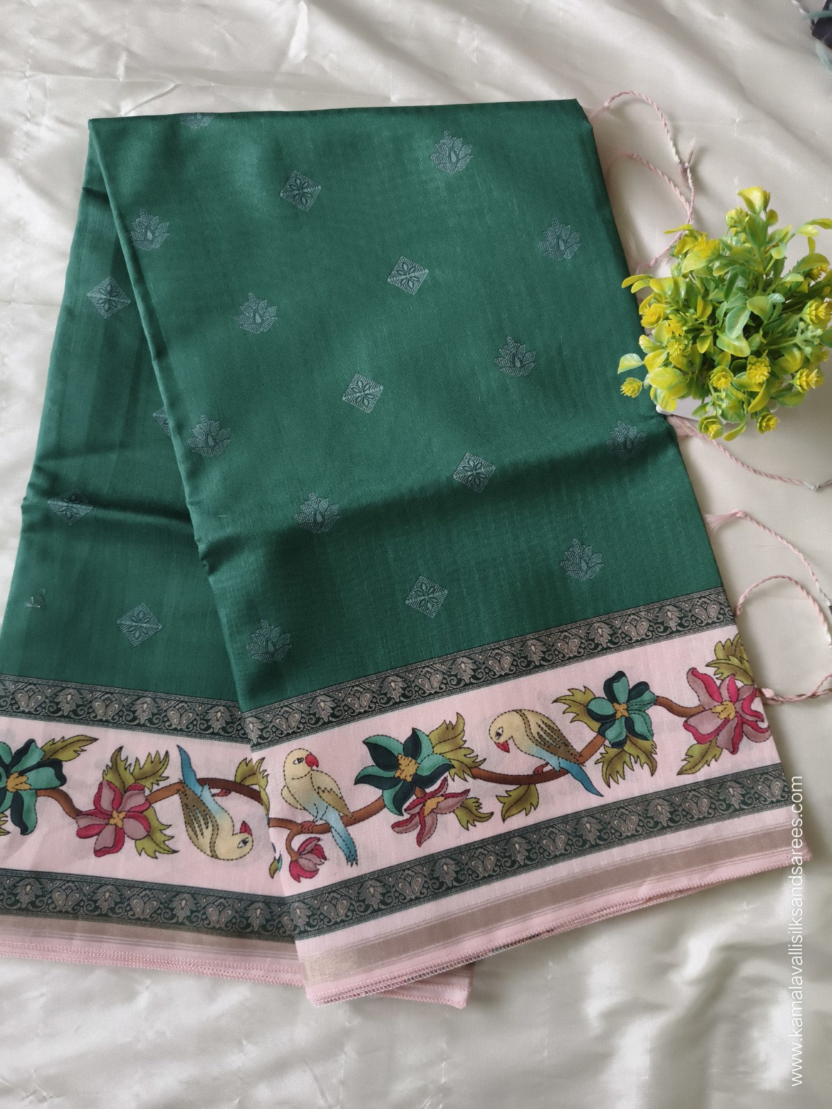 Semi Tussar Saree Green Colour