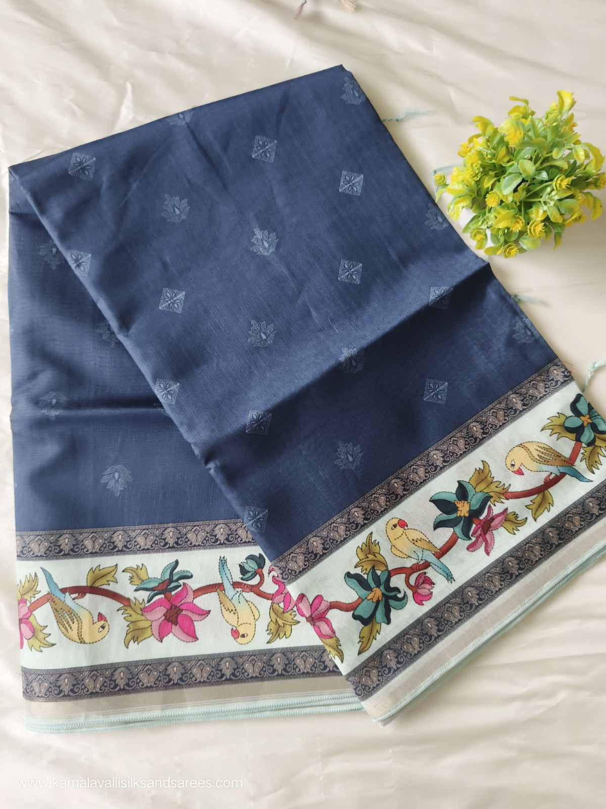 Semi Tussar Saree Blue Colour