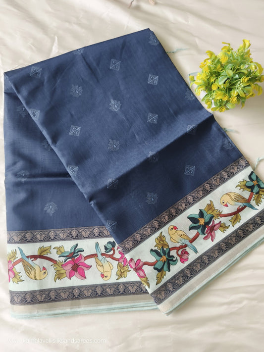 Semi Tussar Saree Blue Colour