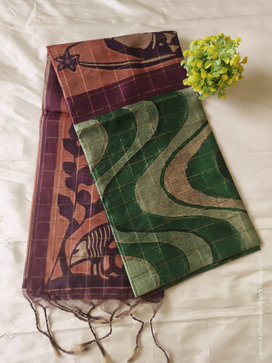 Semi Tussar Saree Green Colour