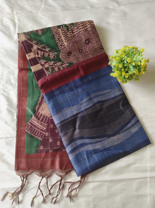 Semi Tussar Saree Blue Colour