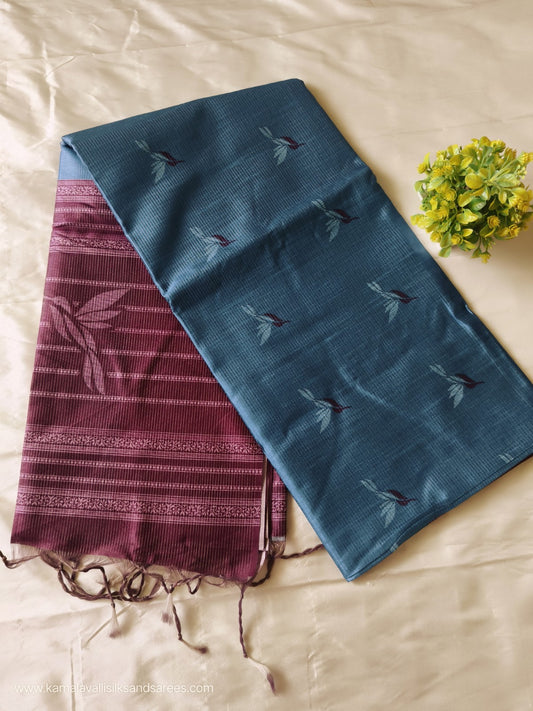 Semi Tussar Saree Blue Colour