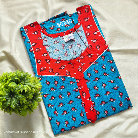 Cotton Nighty Blue and Red colour