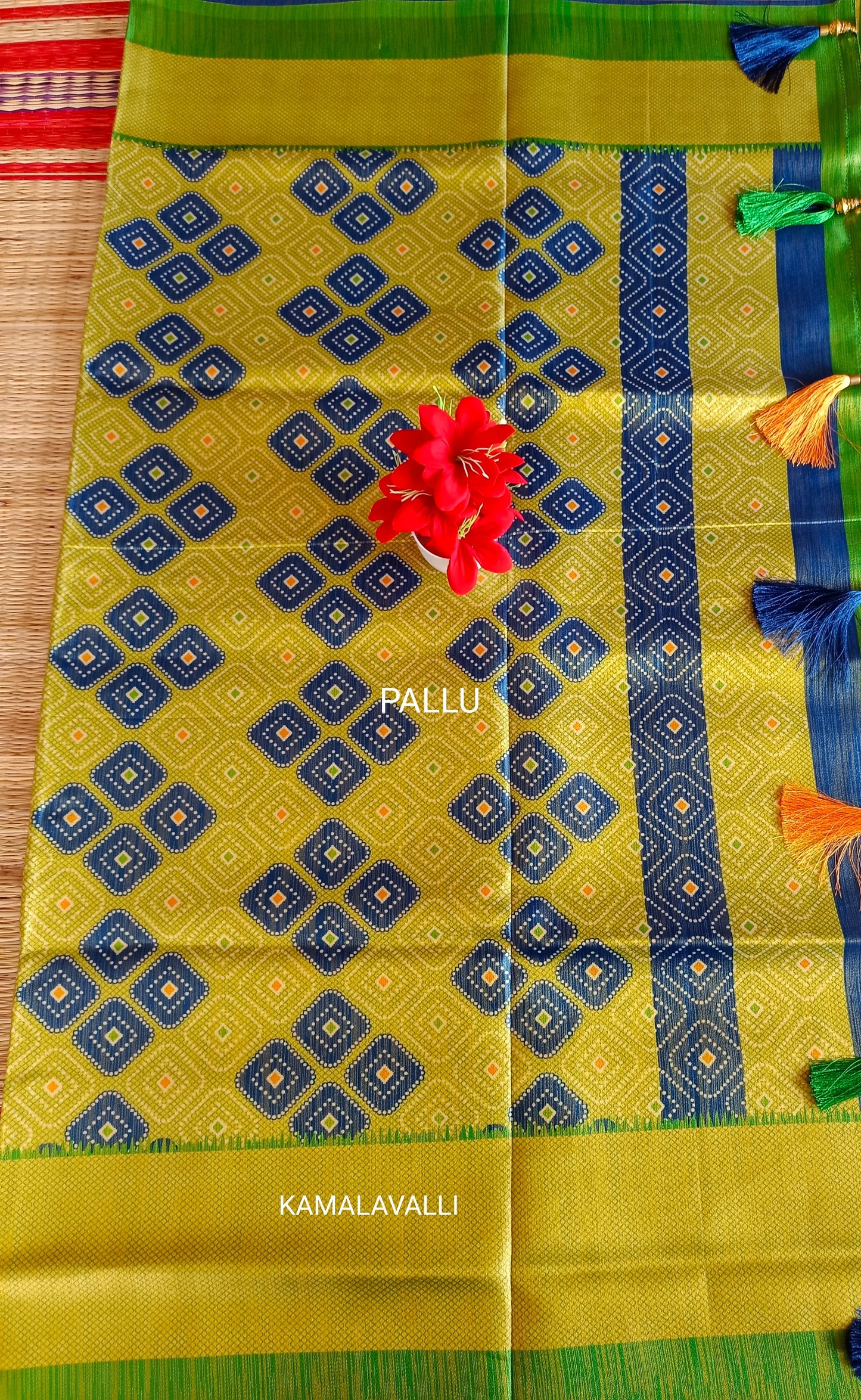 Linen Silk Saree Green Colour with deer and bird motif
